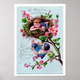 Vintage Easter Illustration in Blue Poster