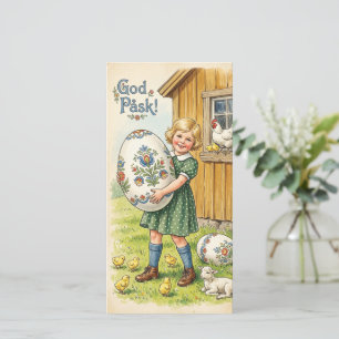 Vintage Easter Illustration of a Girl Holiday Card