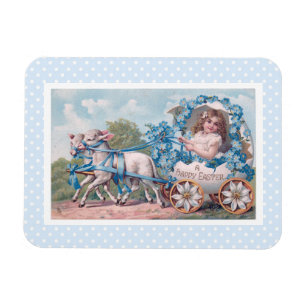 Vintage Easter Illustration with Girl and Lambs Magnet