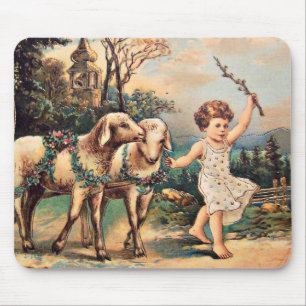 Vintage Easter Lambs Mouse Mat