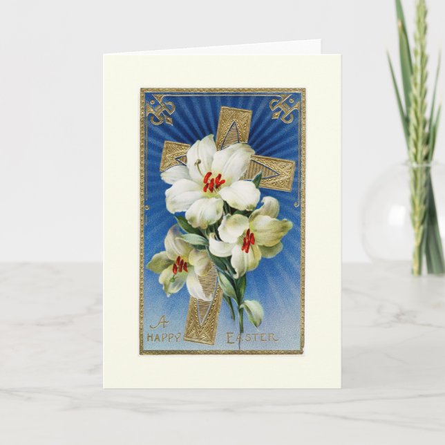 Vintage Easter Lilies and Cross Greeting Card (Front)
