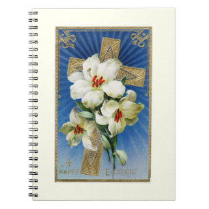 Vintage Easter Lilies and Gold Cross Notebook