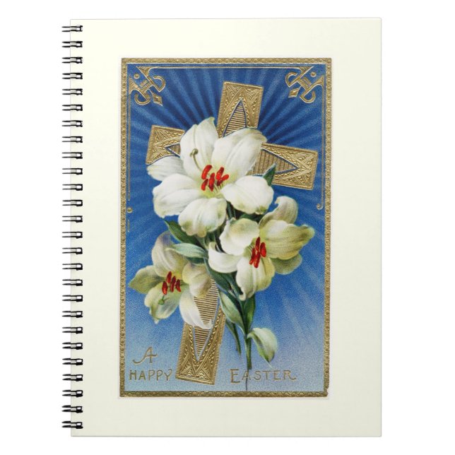 Vintage Easter Lilies and Gold Cross Notebook (Front)