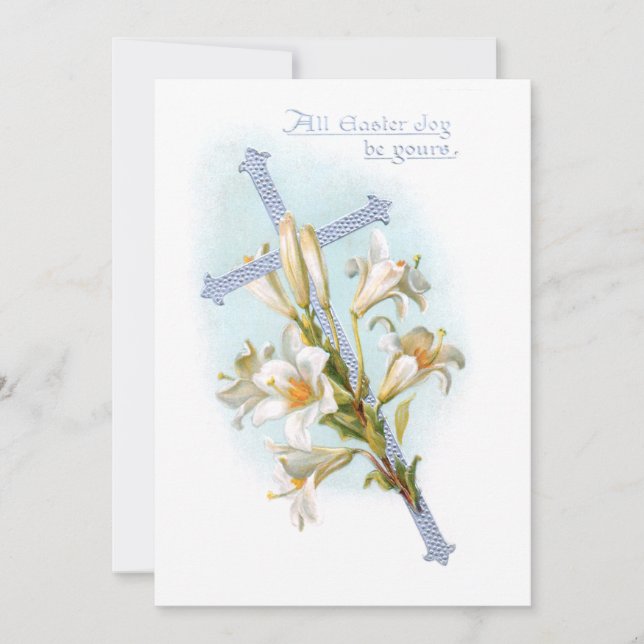 Vintage Easter Lilies and Silver Cross Holiday Card (Front)