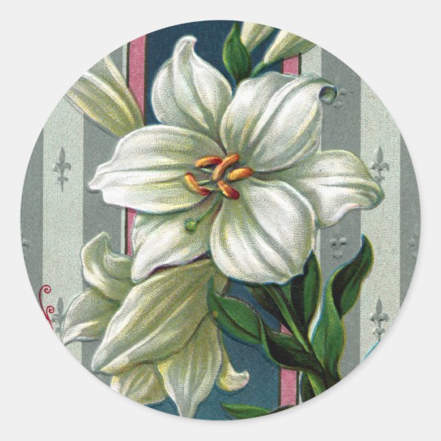 Vintage Easter Lilies Classic Round Sticker (Front)