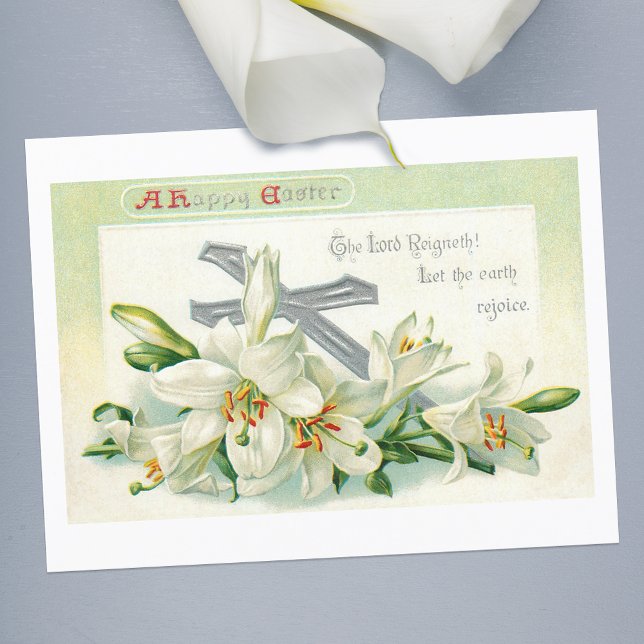 Vintage Easter Lilies, Cross & Scripture Holiday Postcard (Creator Uploaded)