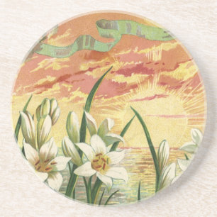 Vintage Easter Lilies Sunrise and Victorian Angels Coaster
