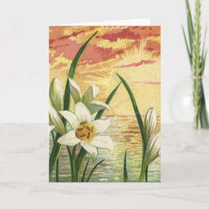 Vintage Easter Lilies Sunrise and Victorian Angels Holiday Card