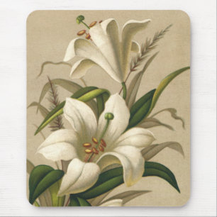 Vintage Easter Lilies, Victorian Flowers in Bloom Mouse Mat