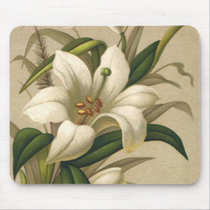Vintage Easter Lilies, Victorian Flowers in Bloom Mouse Mat