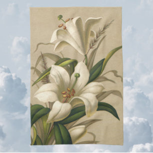 Vintage Easter Lilies, Victorian Flowers in Bloom Tea Towel