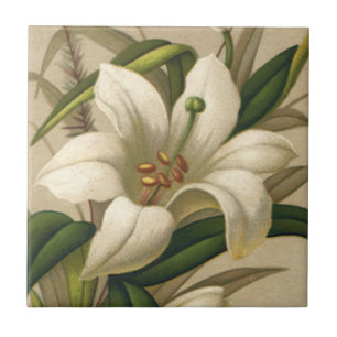 Vintage Easter Lilies, Victorian Flowers in Bloom Tile
