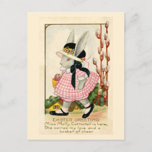 Vintage Easter, Little Bunny in Easter Bonnet Postcard