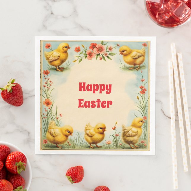 Vintage Easter Little Chicken Holiday Collection Napkin (Insitu)