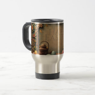 Vintage Easter Magic with Festive Floral Ornaments Travel Mug