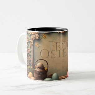 Vintage Easter Magic with Festive Floral Ornaments Two-Tone Coffee Mug