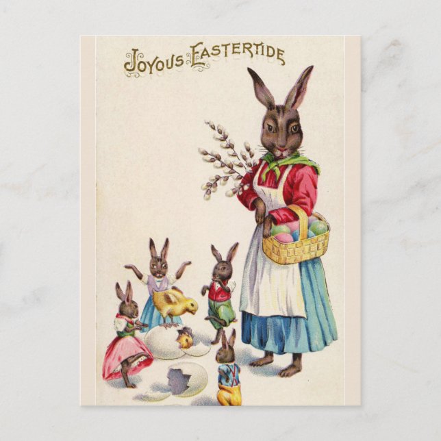 Vintage Easter Mama Bunny and Babies Postcard (Front)