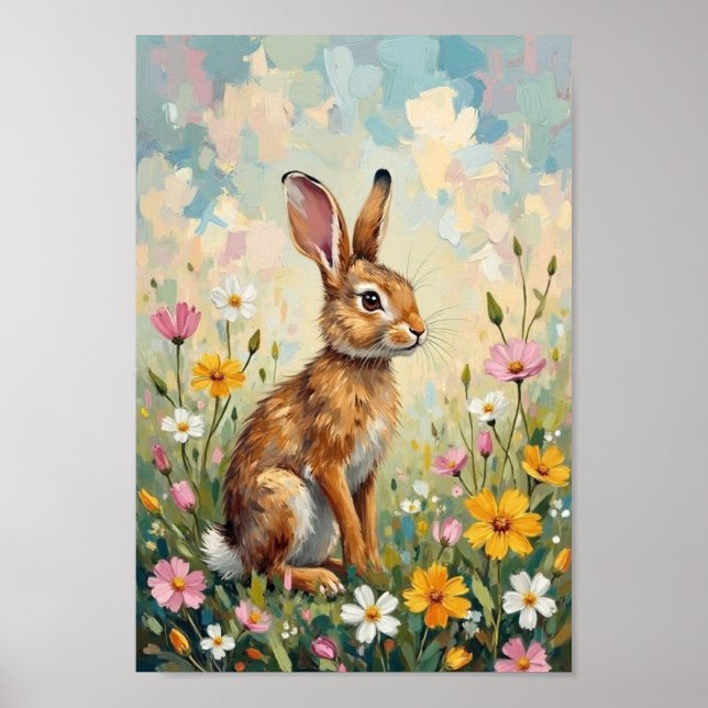 Vintage Easter Meadow Bunny Art Poster (Front)