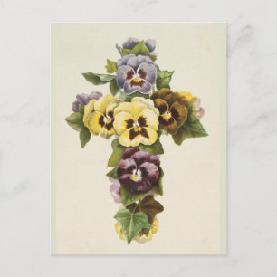 Vintage Easter Pansy Cross Postcard