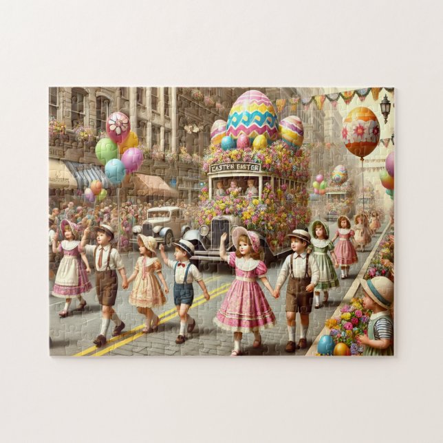 Vintage Easter Parade Retro Springtime Celebration Jigsaw Puzzle (Horizontal)