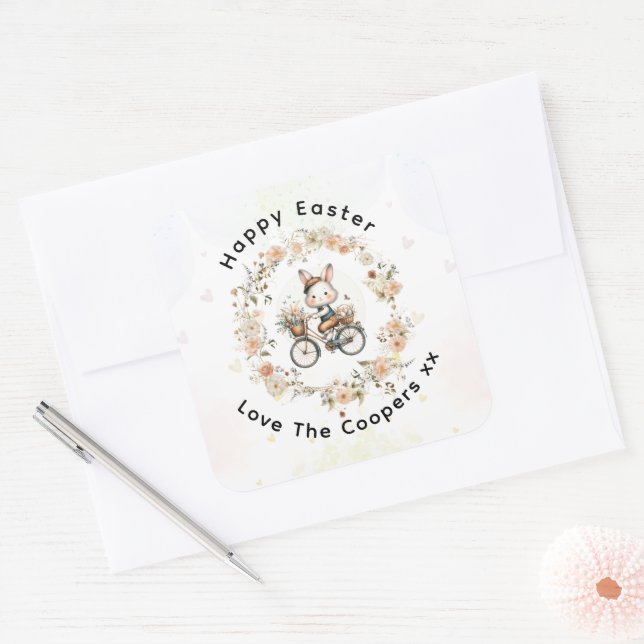 Vintage Easter Party Floral Bunny  Square Sticker (Envelope)