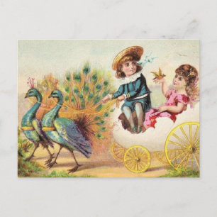 Vintage Easter Peacocks Holiday Postcard