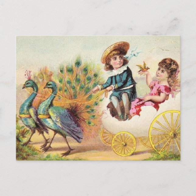 Vintage Easter Peacocks Holiday Postcard (Front)