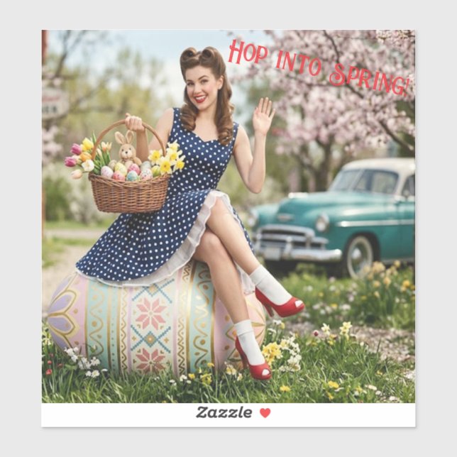 Vintage Easter Pin-Up Sticker | Hop Into Spring (Sheet)