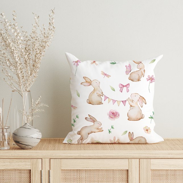 Vintage Easter Pink Rabbit Pattern Cushion (Creator Uploaded)