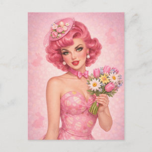 Vintage Easter Postcard Pink Floral