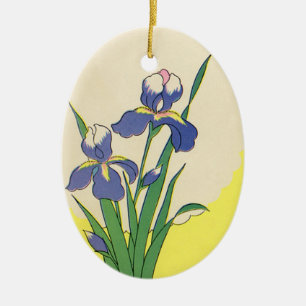 Vintage Easter, Purple Garden Iris Flowers Ceramic Tree Decoration