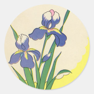 Vintage Easter, Purple Garden Iris Flowers Classic Round Sticker