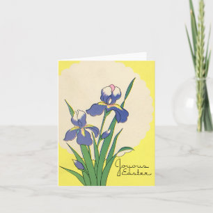 Vintage Easter, Purple Garden Iris Flowers Holiday Card