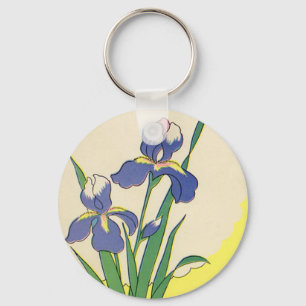 Vintage Easter, Purple Garden Iris Flowers Key Ring