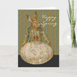 Vintage Easter Rabbit And Egg Holiday Card