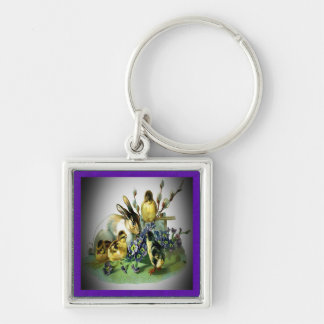 Vintage Easter Rabbit, Baby Chicks & Flowers, ZSSG Key Ring