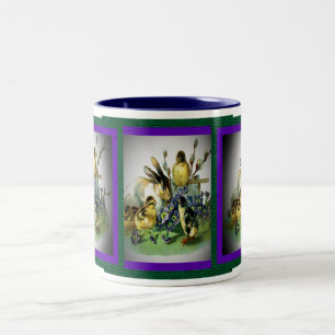 Vintage Easter Rabbit, Baby Chicks & Flowers, ZSSG Two-Tone Coffee Mug