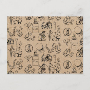 Vintage Easter Rabbit & Chick Kraft Brown Easter  Holiday Postcard