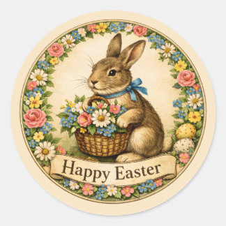 Vintage Easter Rabbit Classic Round Sticker