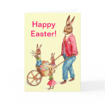 Vintage Easter Rabbit Family Egg Cart Inside Quote