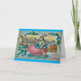 Vintage Easter Rabbit in a Rowboat Greeting Card