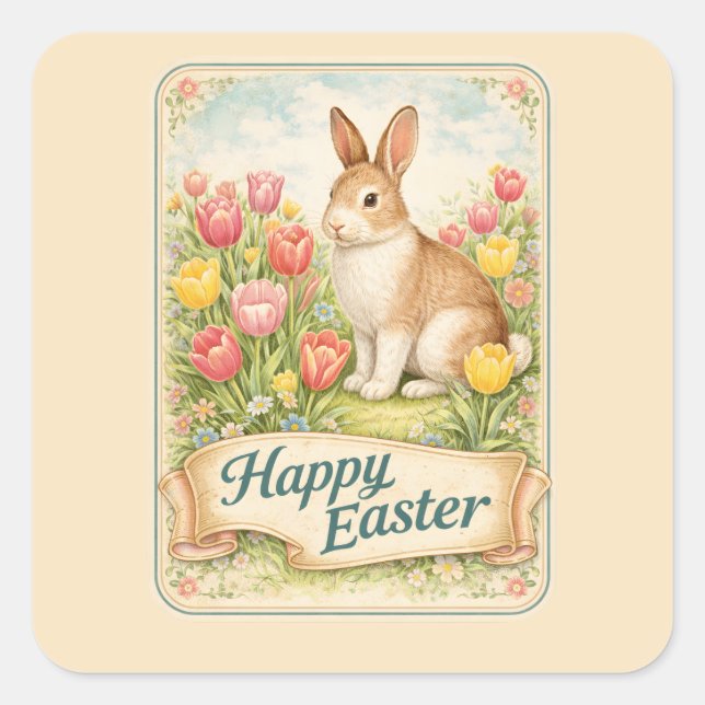 Vintage Easter Rabbit Square Sticker (Front)