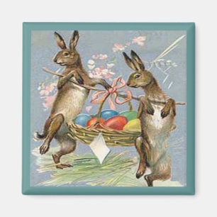 Vintage Easter Rabbits Carry Eggs in Basket, ZSSG Magnet