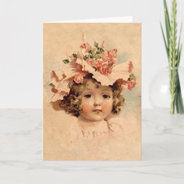 Vintage Easter Rose Bonnet Girl Holiday Card (Front)