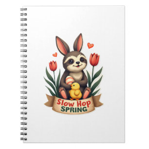Vintage Easter Sloth Bunny Spring Flowers Shirt 2 Notebook