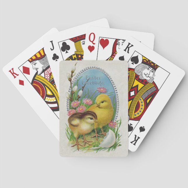 Vintage Easter Spring Baby Chicks Flowers Playing Cards (Back)