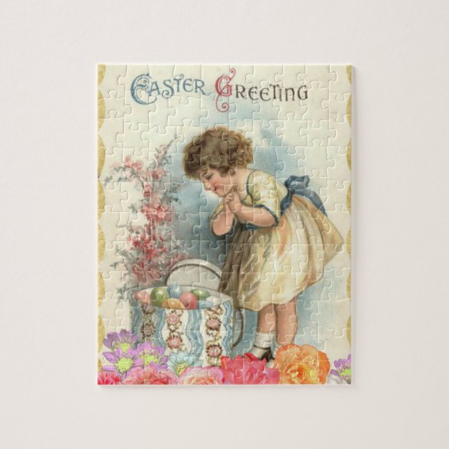 Vintage Easter Spring Girl Eggs Jigsaw Puzzle (Vertical)