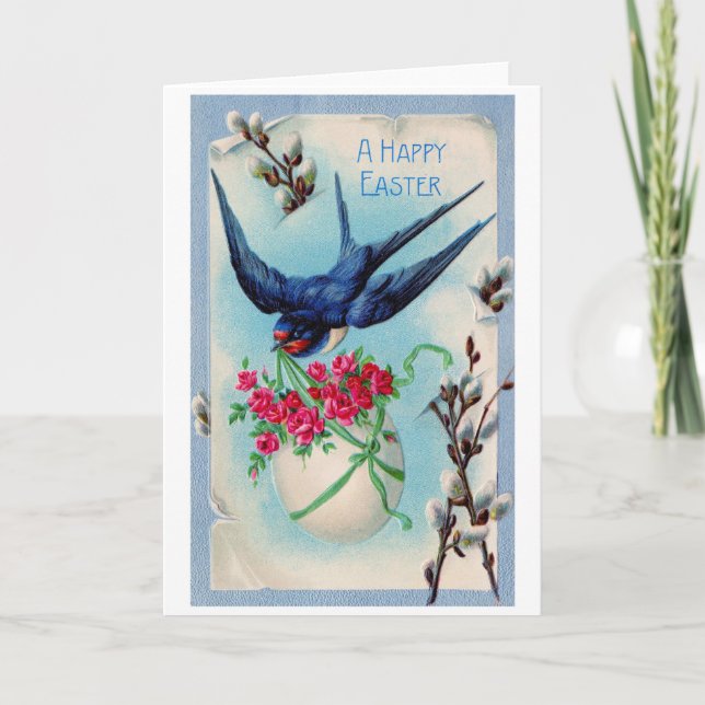 Vintage Easter Swarrow Egg Flower Card (Front)