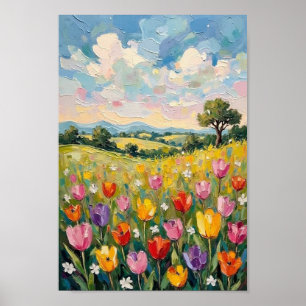 Vintage Easter Tulip Field Spring Art Poster