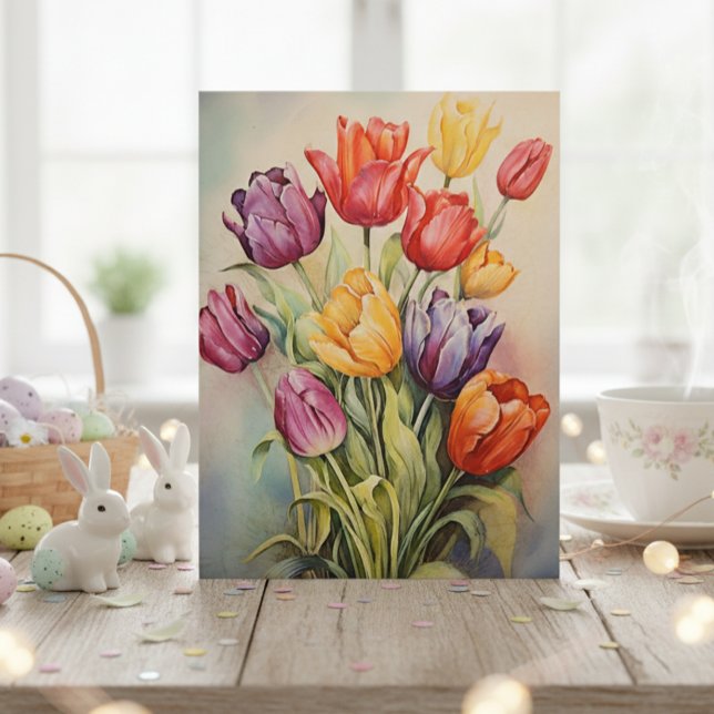 Vintage Easter Tulips Flower  Postcard (Creator Uploaded)
